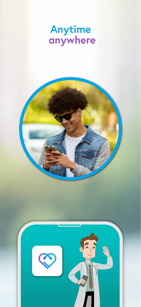 teledoctor. - Teledoctor app interface featuring anytime anywhere medical consultation access