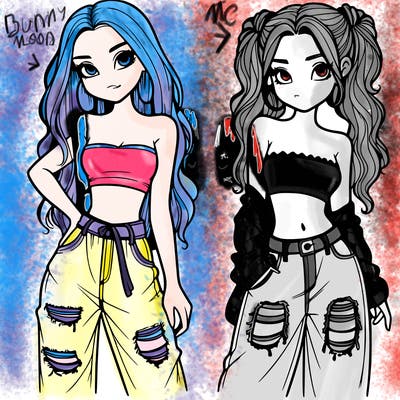 2 girls in crop tops and baggy jeans ripped