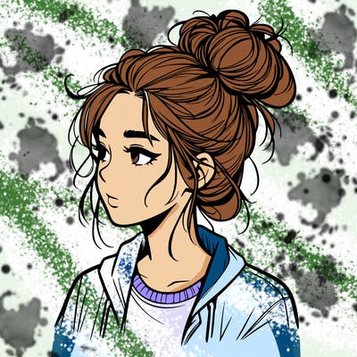 realistic teenage girl with a messy bun