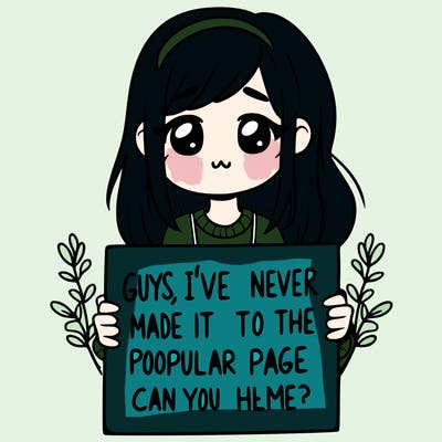 a girl holding up a sign that says, guys, i’ve never made it to the popular page, can you help me?