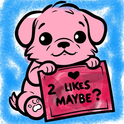 a puppy holding a sign that says 2 likes maybe?