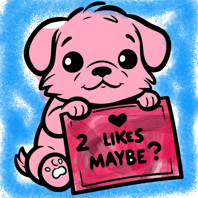 a puppy holding a sign that says 2 likes maybe?