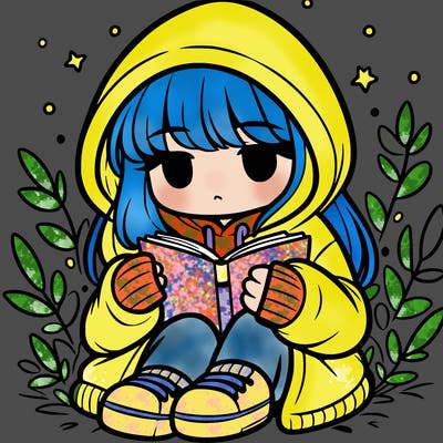 girl in oversized hoodie reading a book