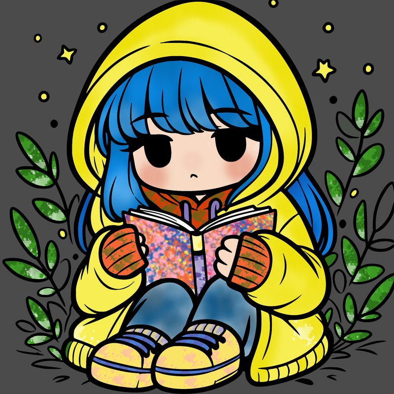 girl in oversized hoodie reading a book