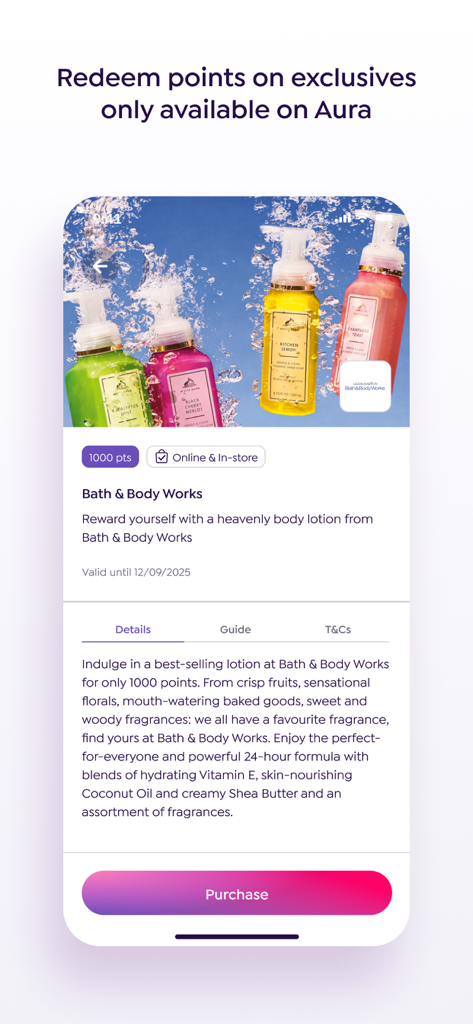 Aura MENA - Aura MENA app screen showing a points redemption offer for Bath and Body Works products