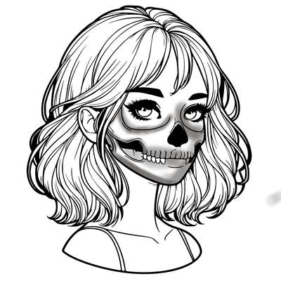 realistic girl with skull