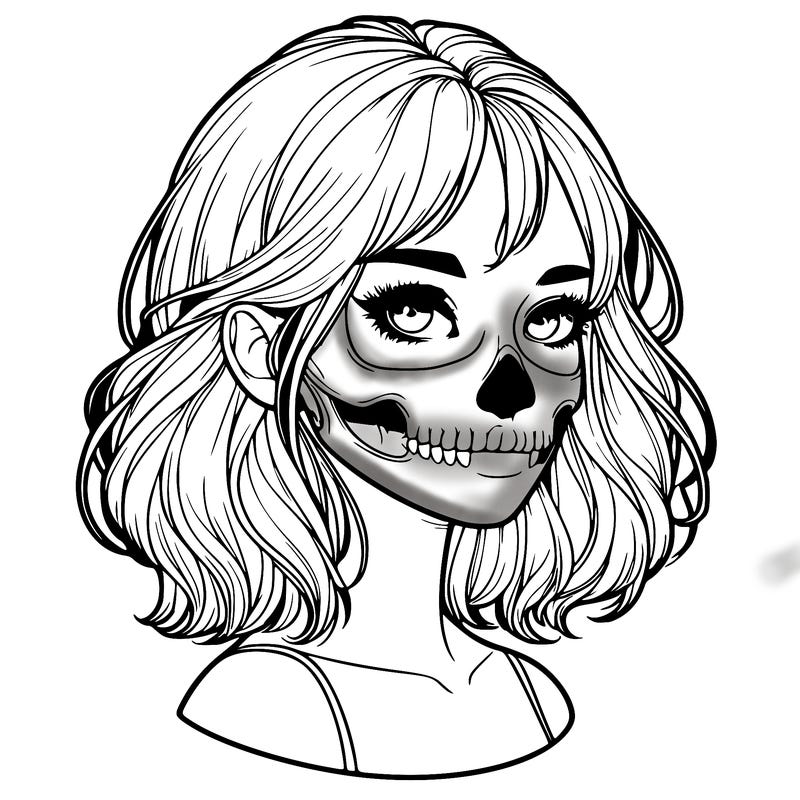 realistic girl with skull