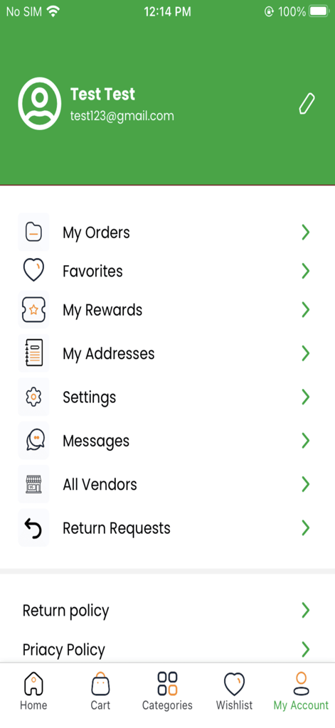 Next - Online Shopping App - The user account dashboard of the Next online shopping app showing navigation options for orders favorites rewards and messages