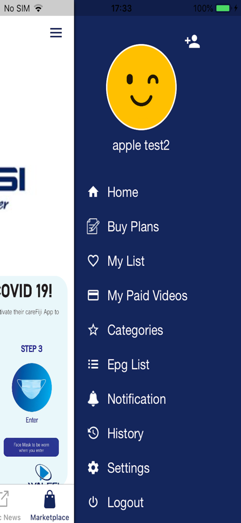 Walesi - Walesi mobile app side menu showing navigation options and user profile