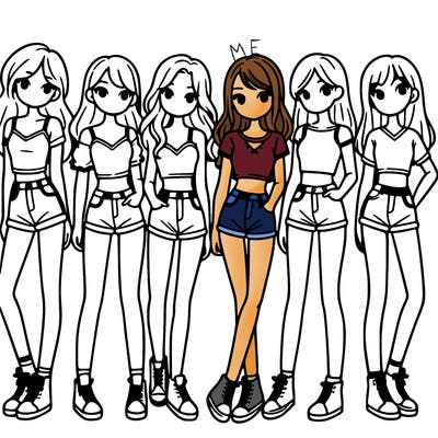 a group of girls wearing crop tops and shorts