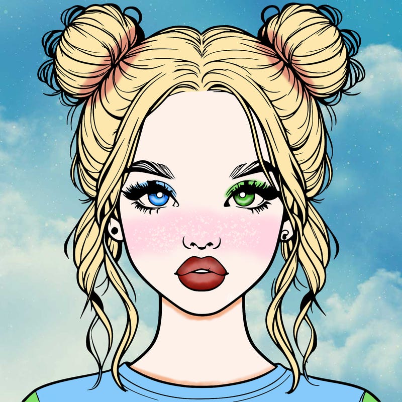 realistic girl with two buns in hair and lips