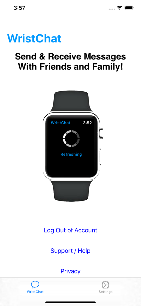 WristChat for Facebook - WristChat companion app interface on iPhone showing Apple Watch message synchronization status