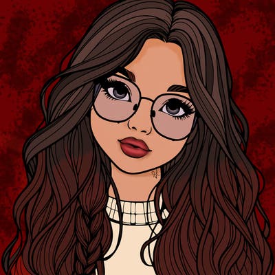 girl with long hair and freckles and glasses realistic