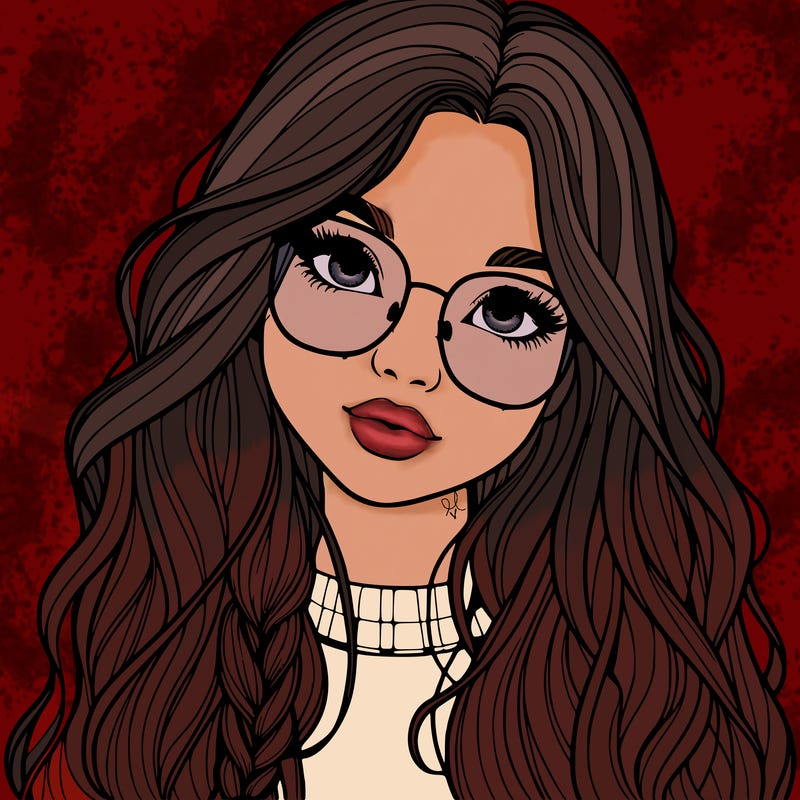 girl with long hair and freckles and glasses realistic