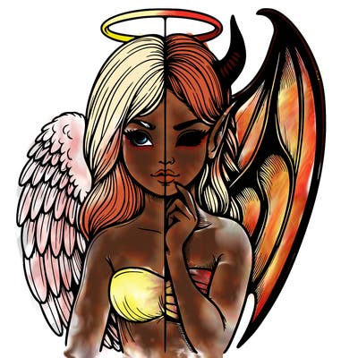 realistic angel half demon