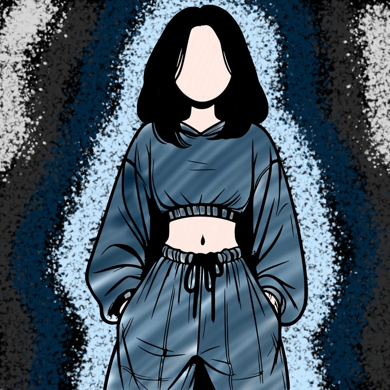 realistic girl faceless with baggy pants and a crop top