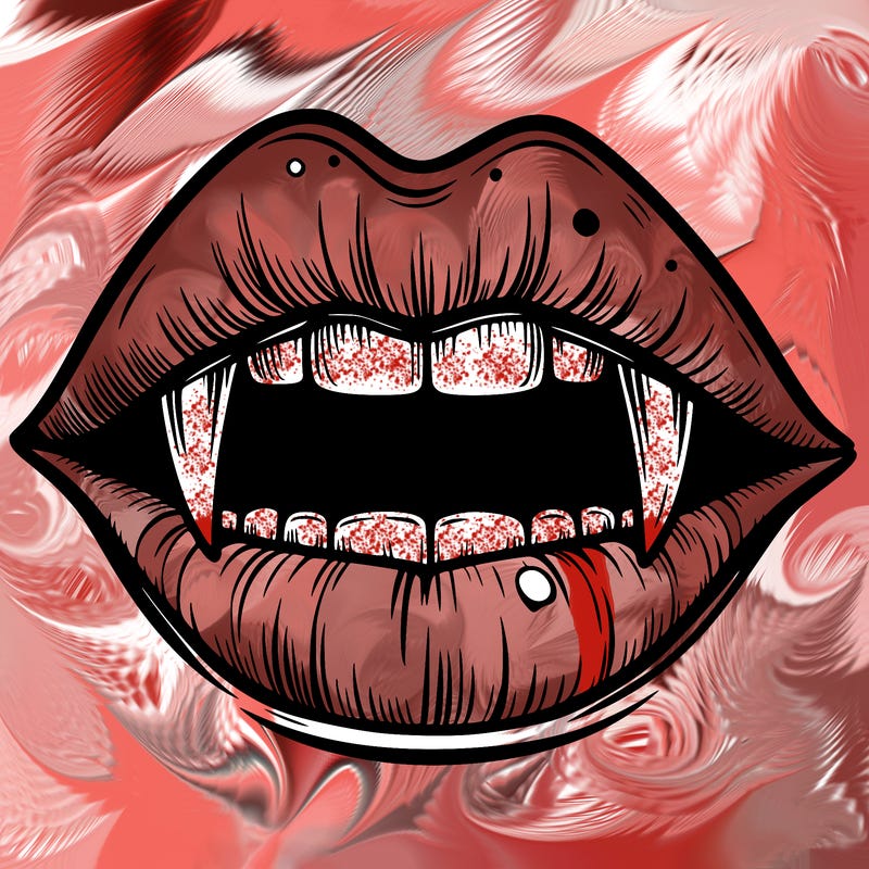 lips with vampire teeth
