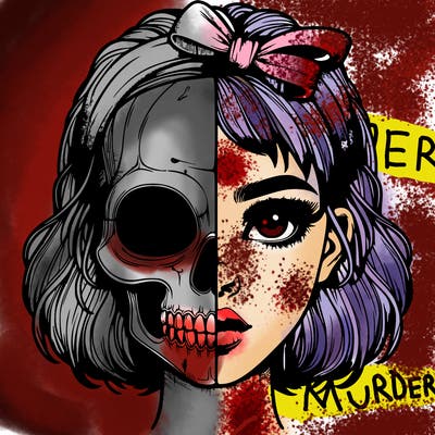 realistic girl with half skull mask