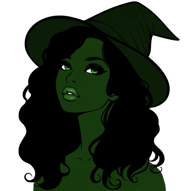 realistic witch girl with wavy hair and lips