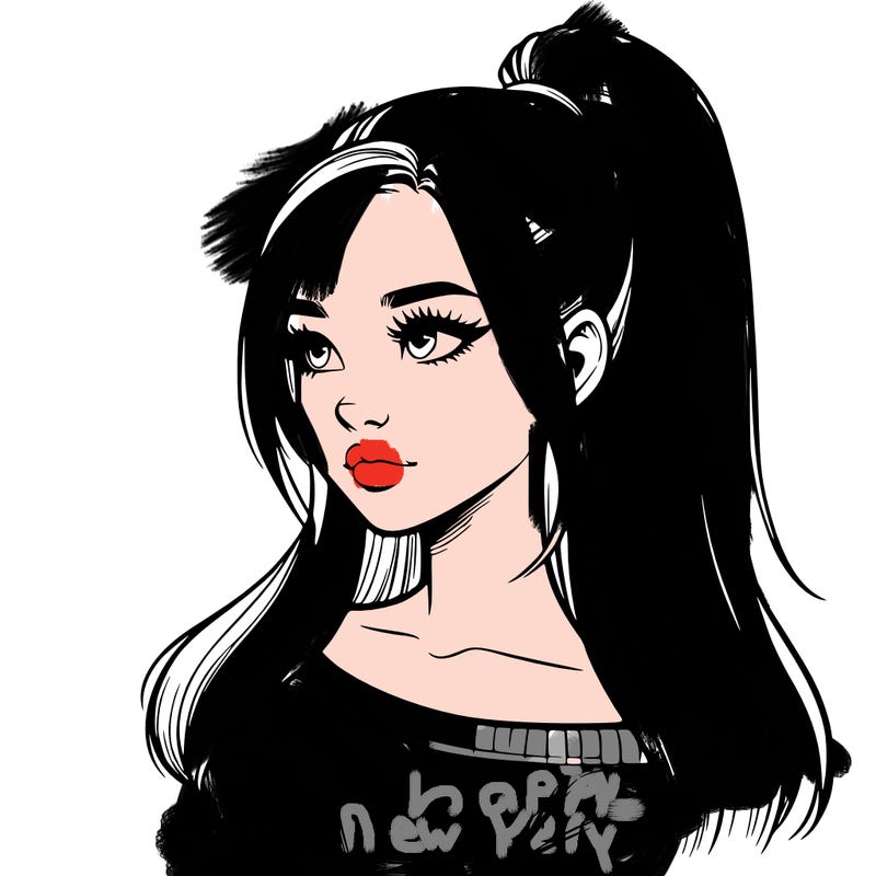 realistic girl with a high ponytail