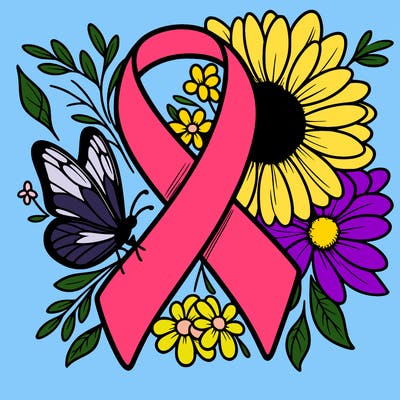 cancer awareness symbol with flowers and butterflies