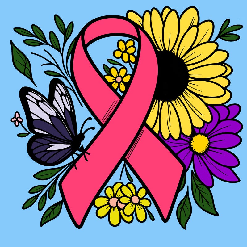 cancer awareness symbol with flowers and butterflies