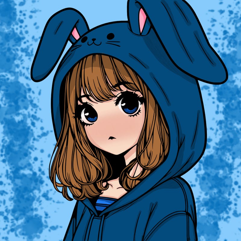 realistic girl wearing a bunny hoodie