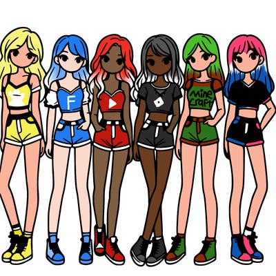 a group of girls wearing crop tops and shorts