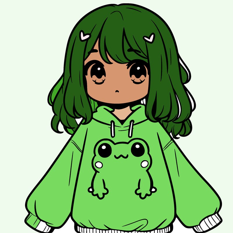 girl wearing frogging sweatshirt