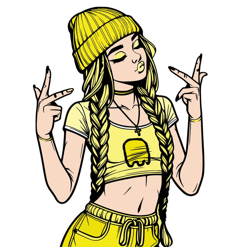 realistic teenage girl with braids and a beanie and crop top doing 🫶🏼