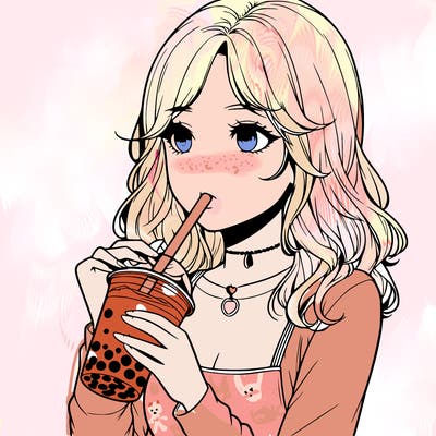 realistic girl drinking boba tea