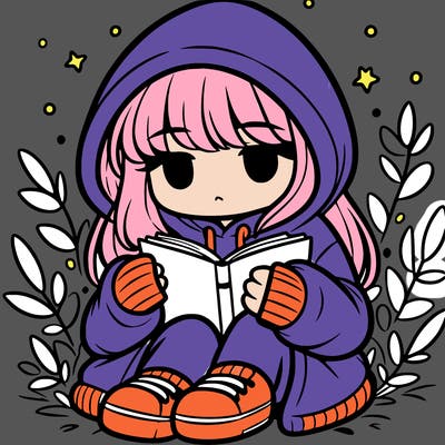 girl in oversized hoodie reading a book