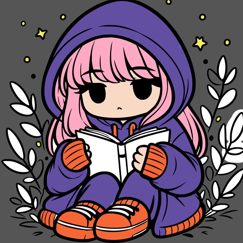 girl in oversized hoodie reading a book