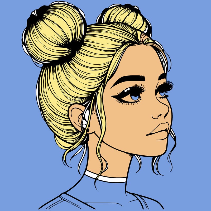 realistic girl with buns on the top of her head