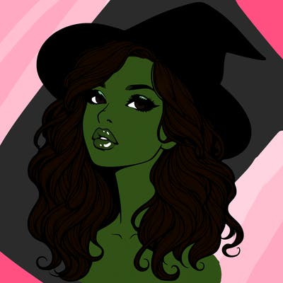 realistic witch girl with wavy hair and lips