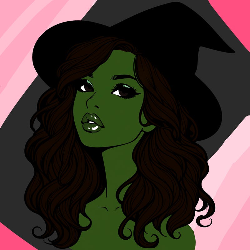 realistic witch girl with wavy hair and lips