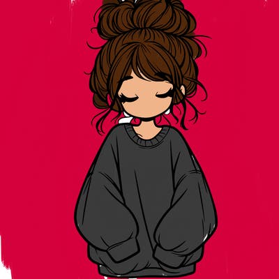 girl with baggy sweatshirt and messy bun