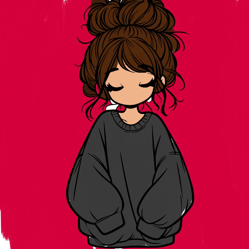 girl with baggy sweatshirt and messy bun