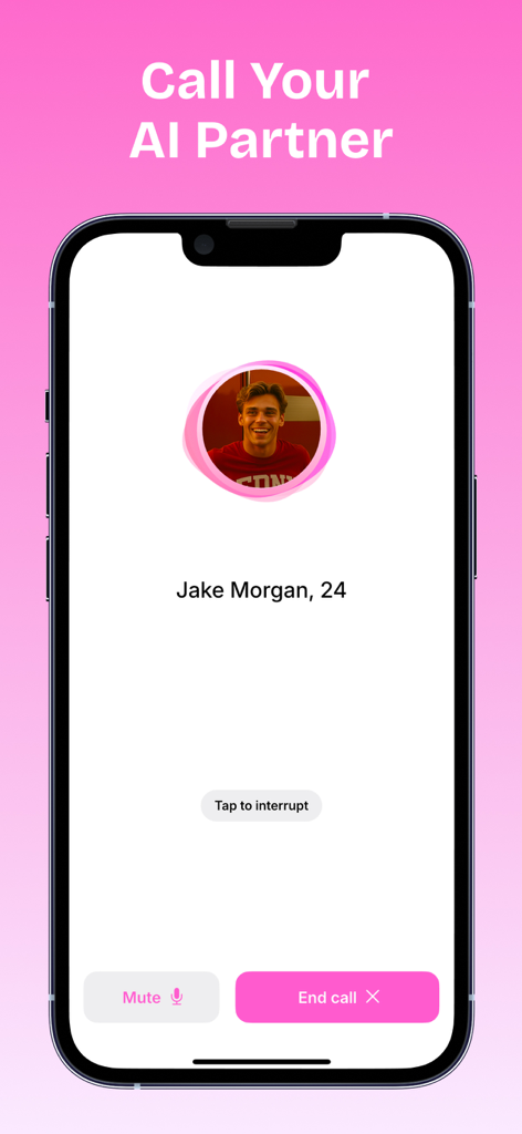 AI Boyfriend Chat - Husby - Interface showing a voice call with an AI boyfriend on the Husby app.