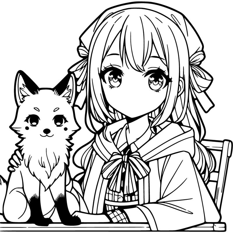 anime girl with a pet fox