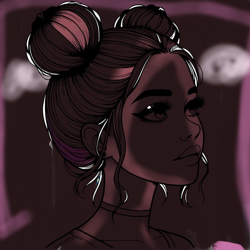 realistic girl with buns on the top of her head