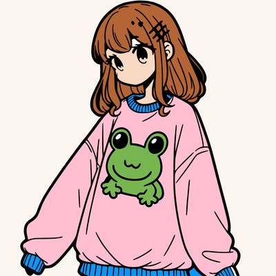 girl wearing frogging sweatshirt