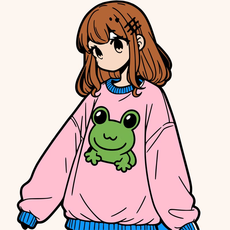 girl wearing frogging sweatshirt