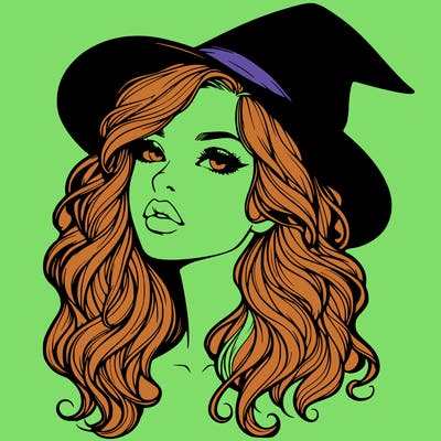 realistic witch girl with wavy hair and lips