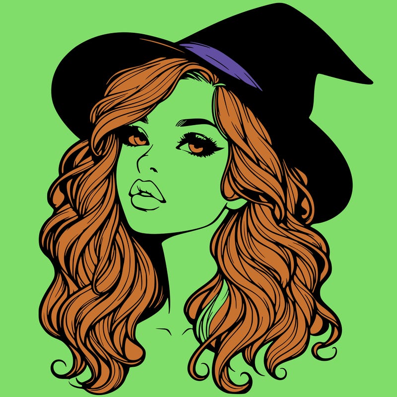 realistic witch girl with wavy hair and lips