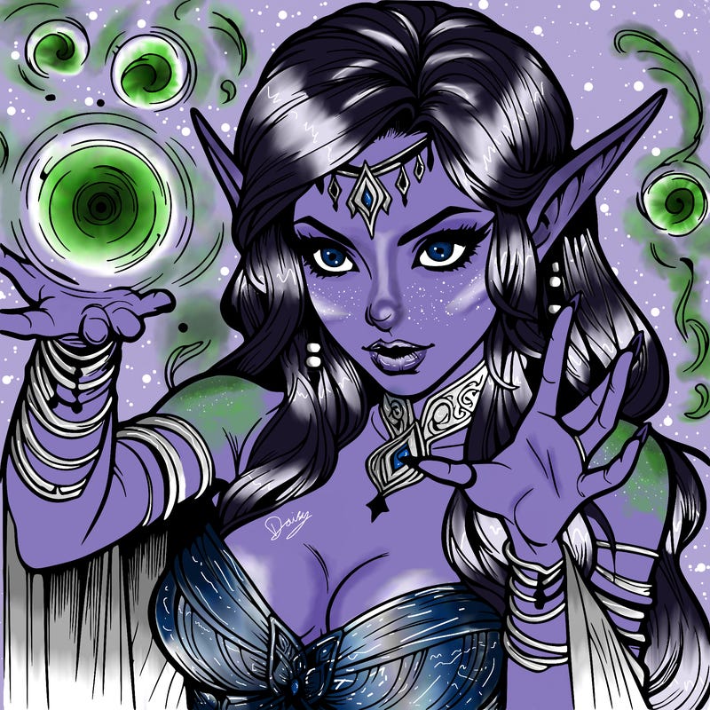realistic scary beautiful elf sorceress casting spell