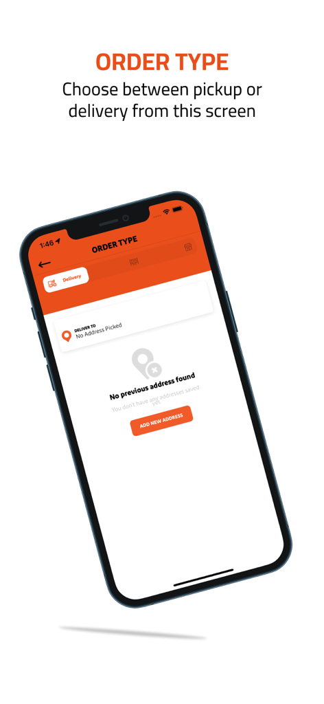 Shawarma Classic app screen for choosing between delivery and pickup order options