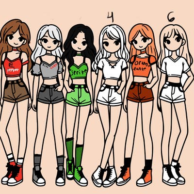 a group of girls wearing crop tops and shorts