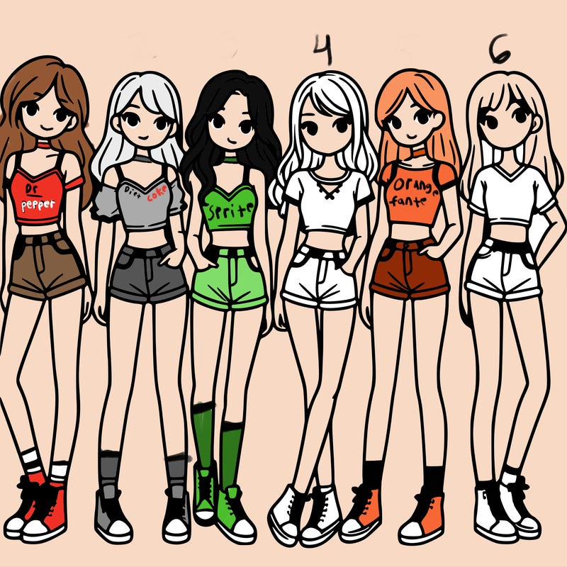 a group of girls wearing crop tops and shorts