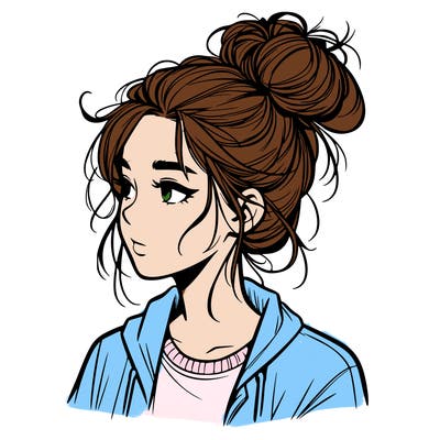 realistic teenage girl with a messy bun